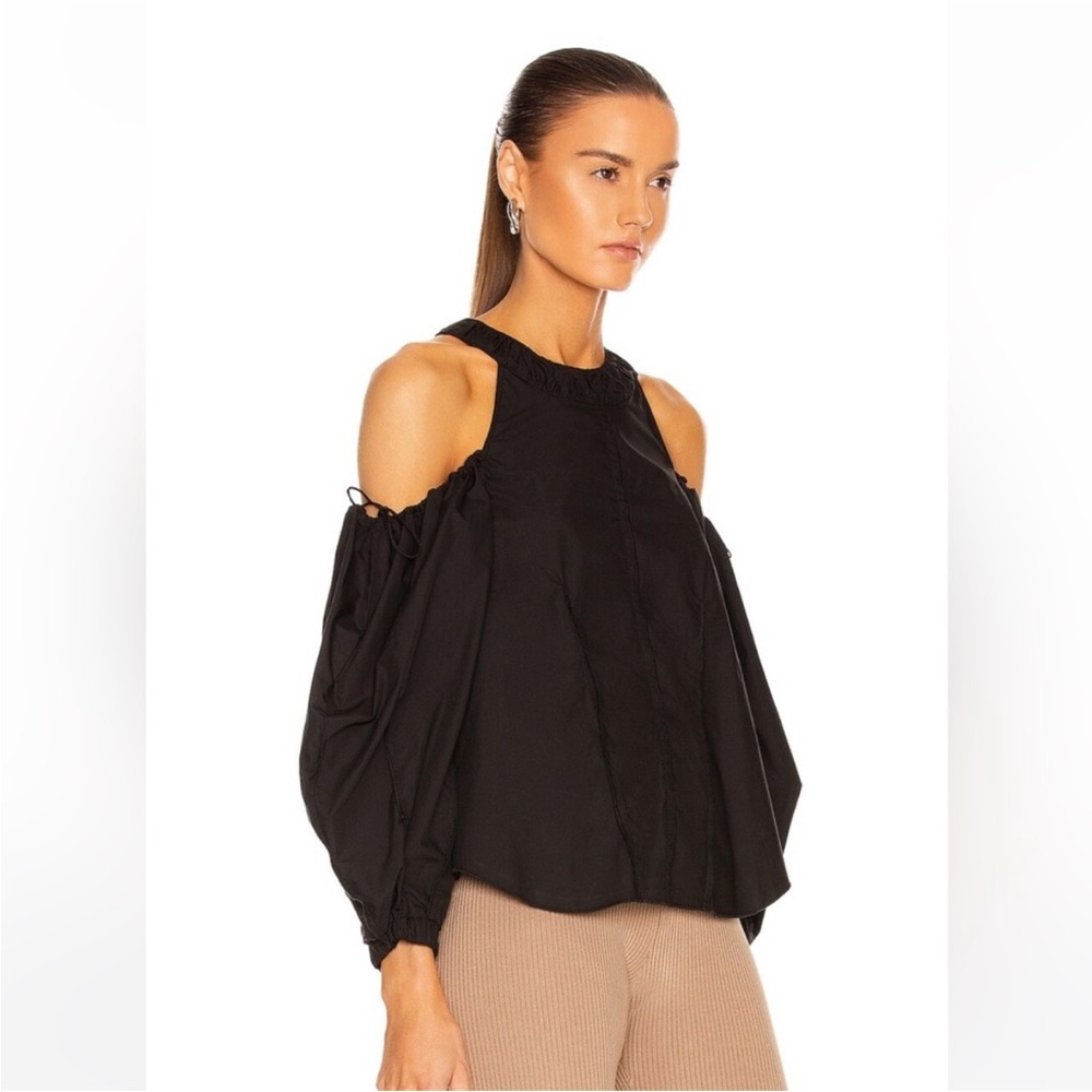 Jonathan Simkhai Black Designer Off Shoulder Cut Out Balloon Sleeve Josie Blouse - Picture 2 of 12